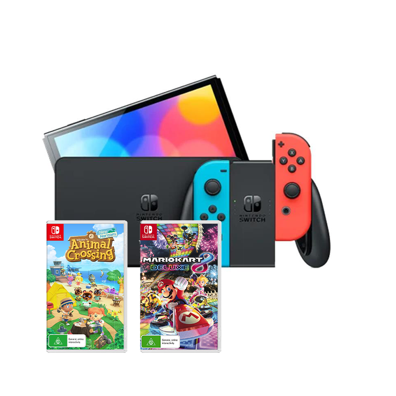 Nintendo Switch OLED White with Mario Kart 8 Deluxe Game Bundle